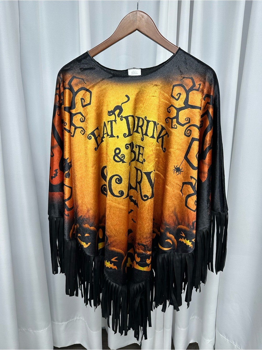 Women’s Halloween cape Poncho eat drink and be scary one size fits all